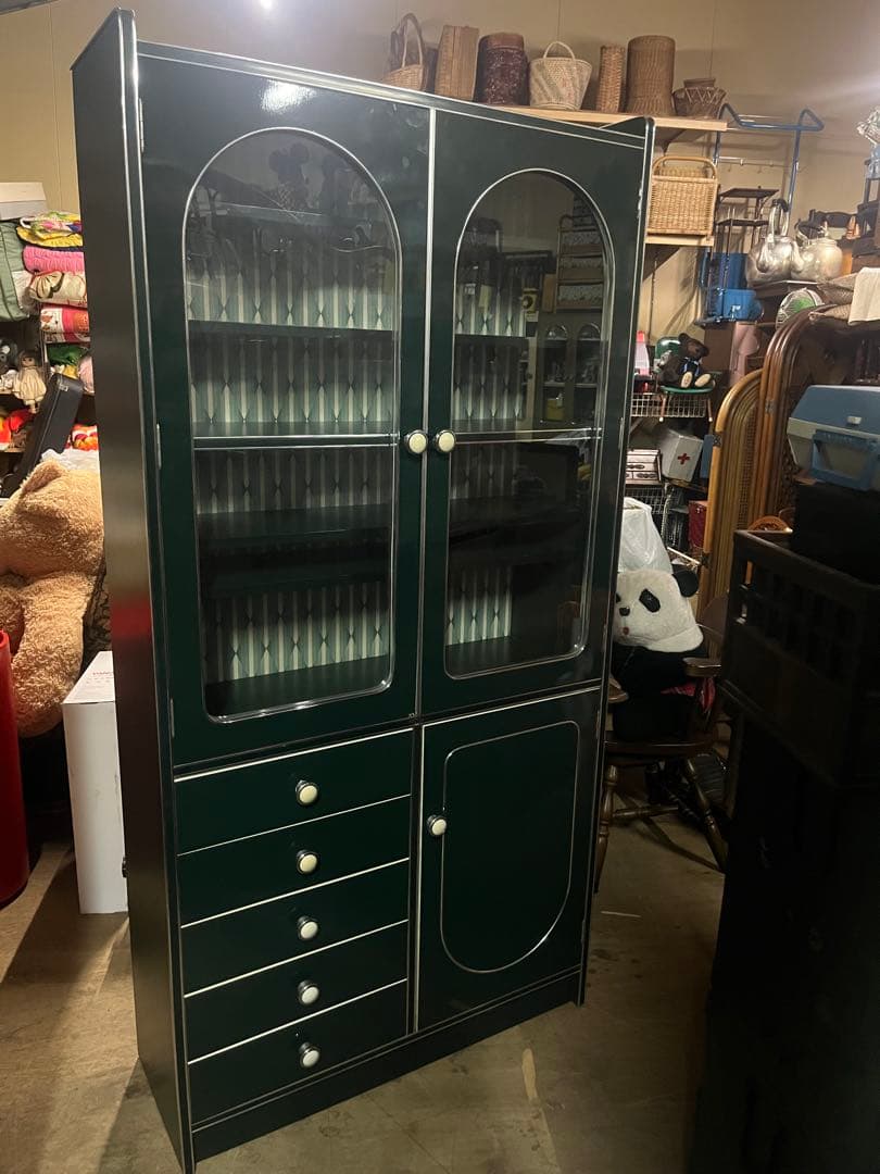 アーチ型 食器棚 レトロポップ 飾り棚 インテリア 昭和レトロ 当時物 緑