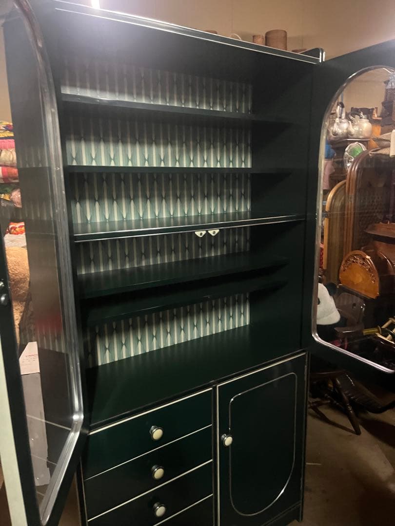 アーチ型 食器棚 レトロポップ 飾り棚 インテリア 昭和レトロ 当時物 緑