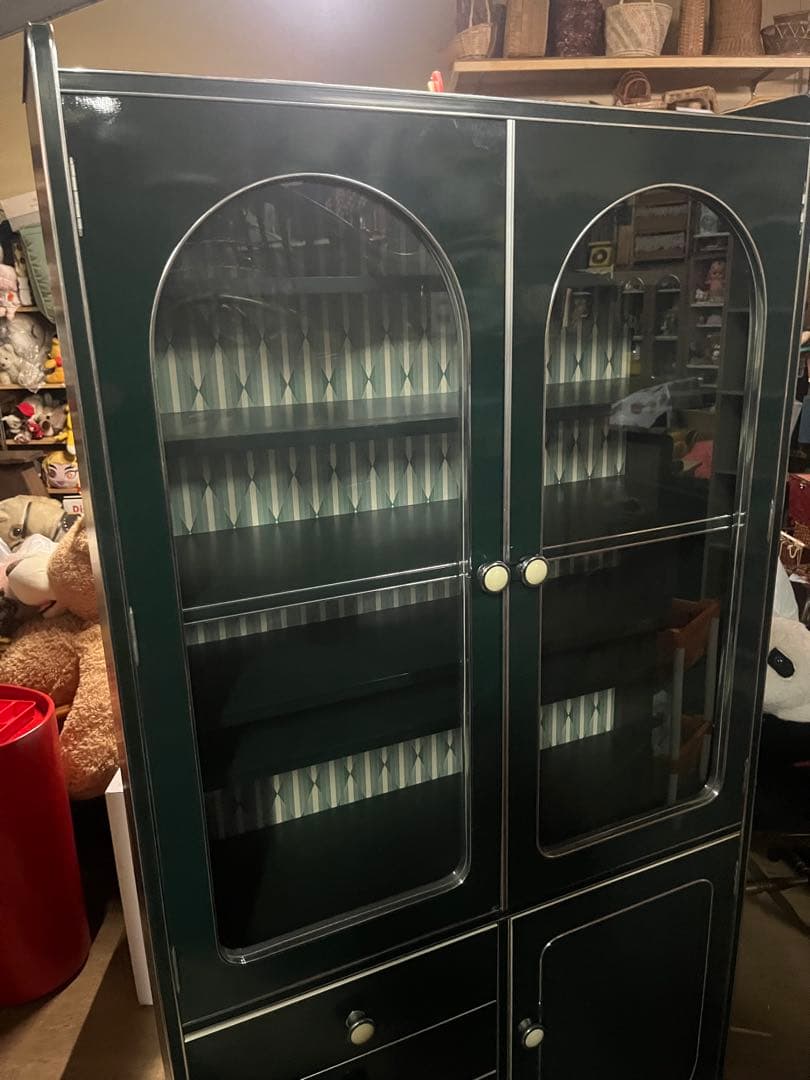 アーチ型 食器棚 レトロポップ 飾り棚 インテリア 昭和レトロ 当時物 緑