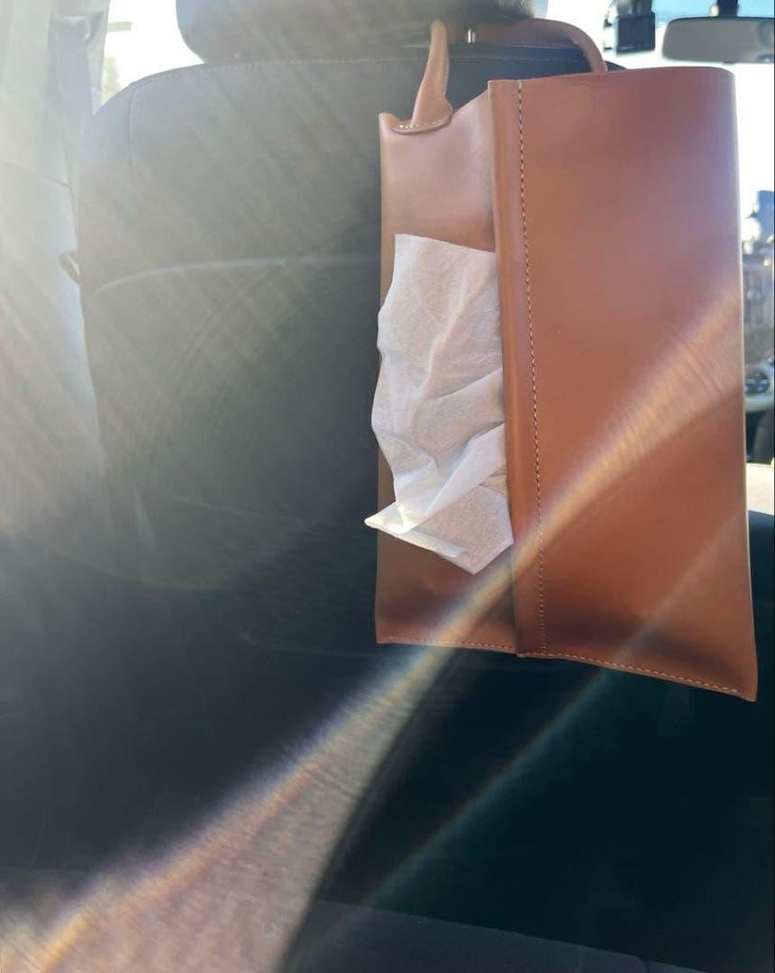 【レザーティッシュボックスカバー】イタリアンレザー ヘッドレスト装着可 キャメル