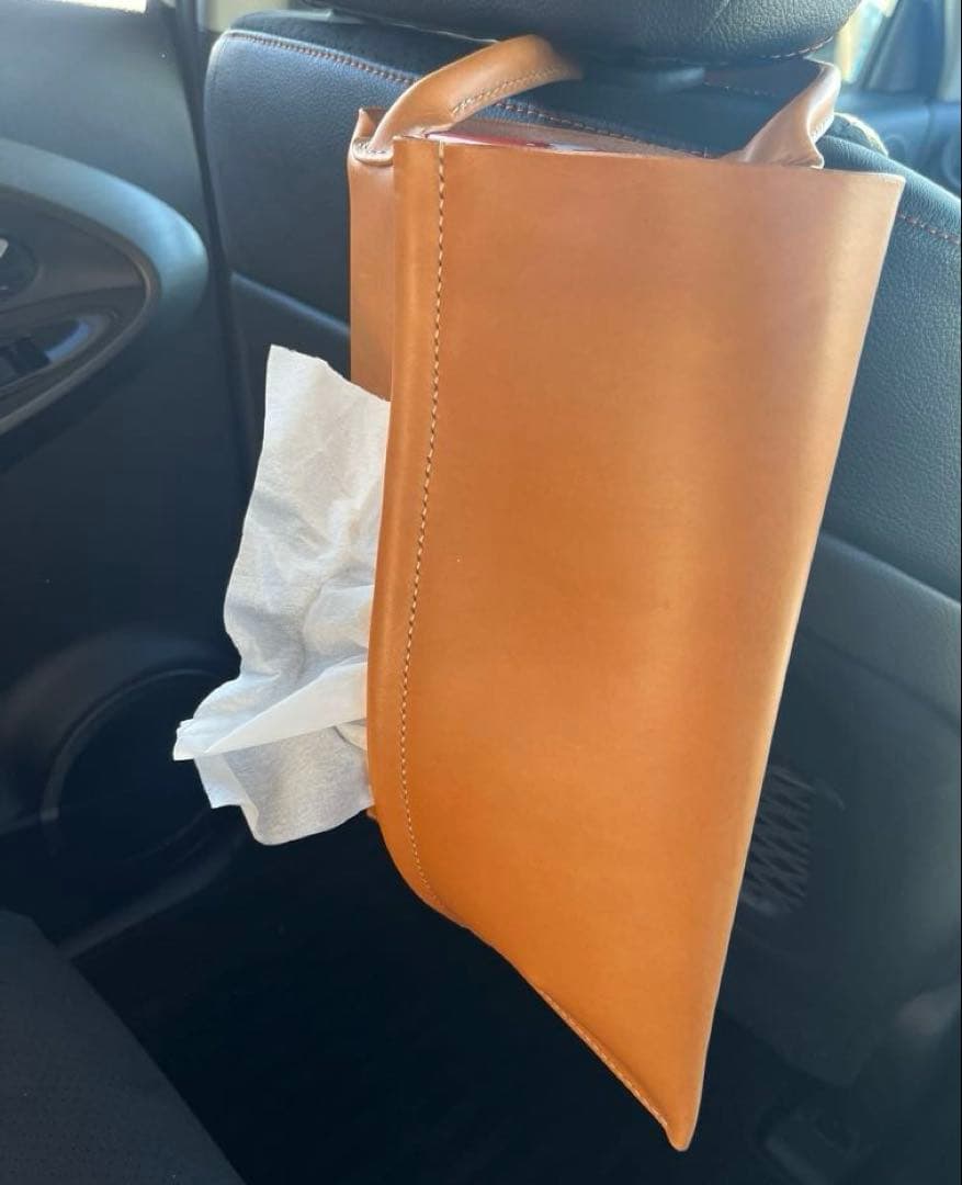 【レザーティッシュボックスカバー】イタリアンレザー ヘッドレスト装着可 キャメル
