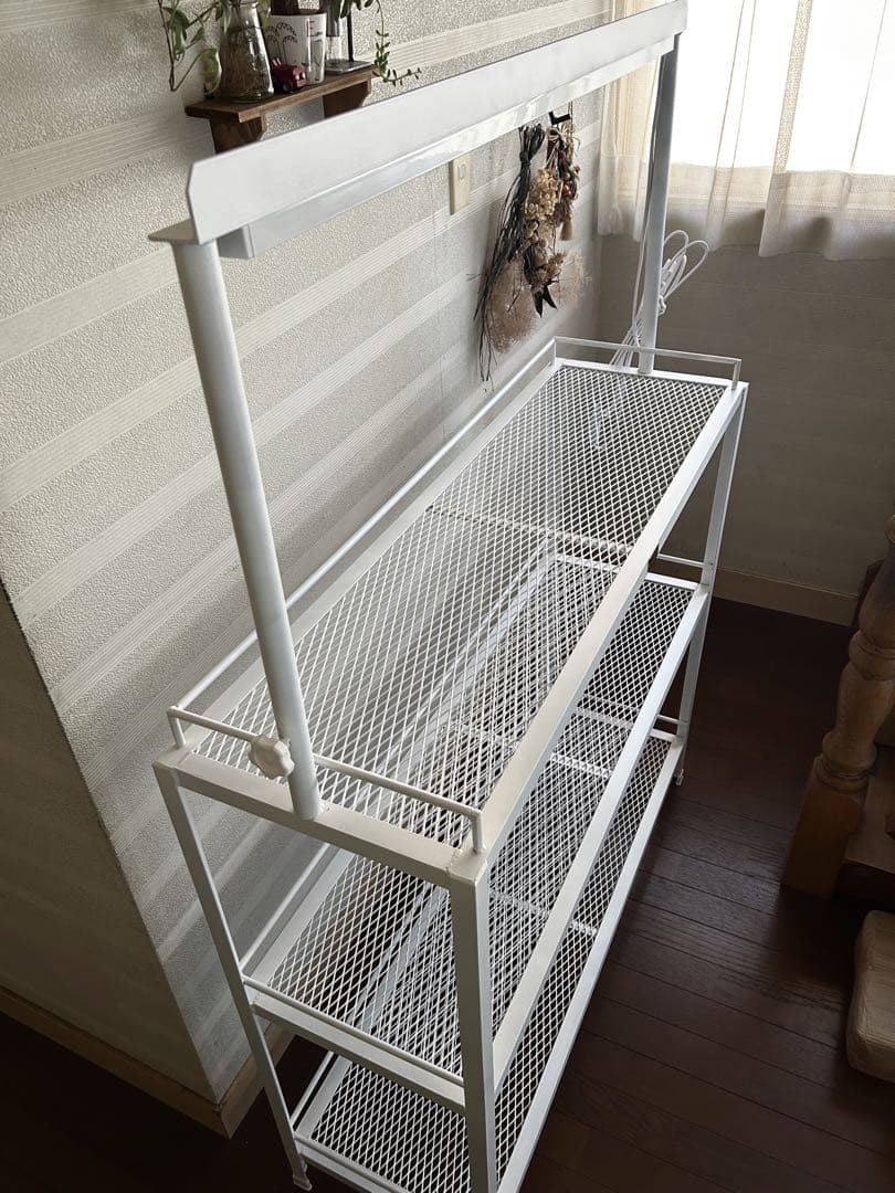 ☆送料込み☆アイアン植物棚ホワイト　即購入OK ライトレール付　アガベ　塊根