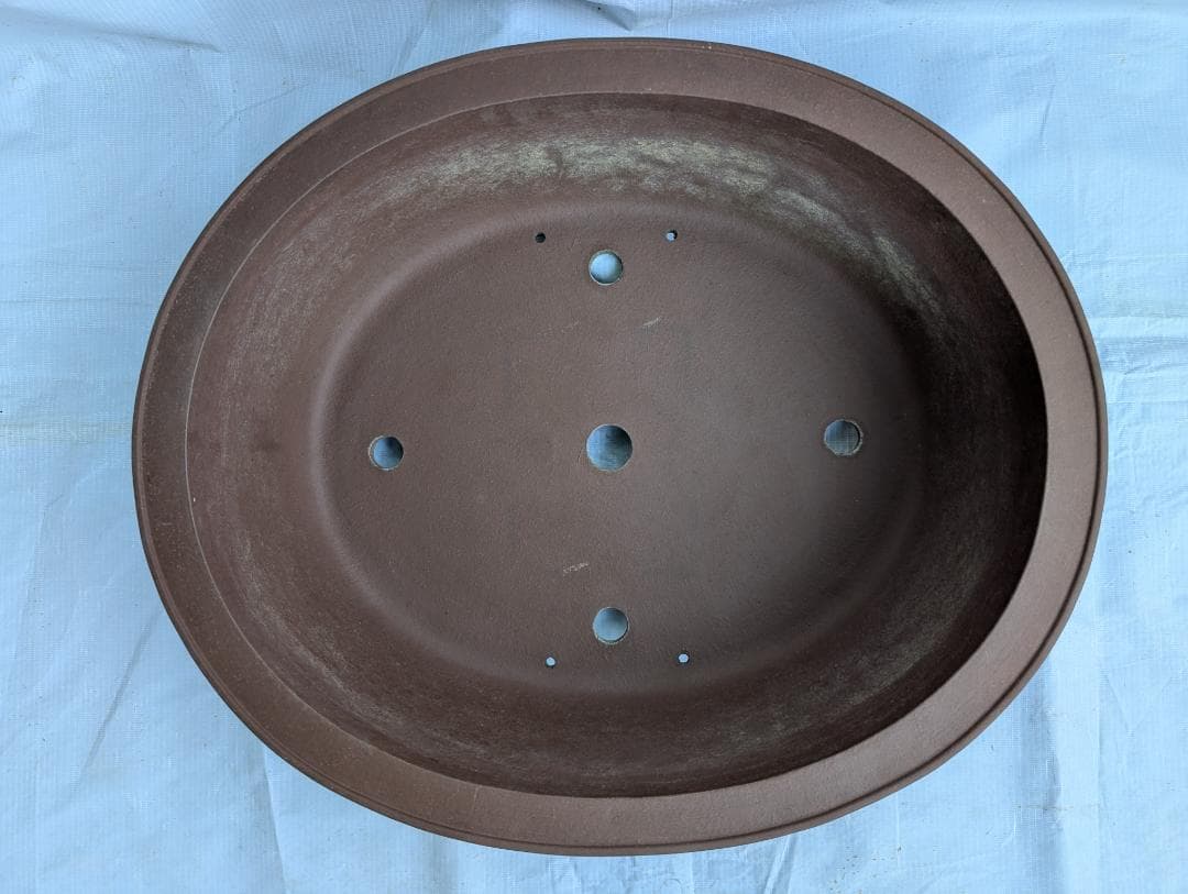 大型 盆栽鉢 絵鉢 外寸48×40cm 高さ14.5cm 楕円鉢 古鉢 作者不詳