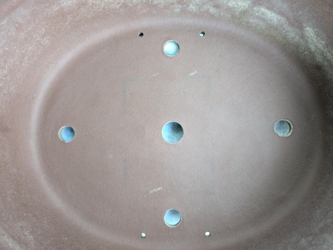 大型 盆栽鉢 絵鉢 外寸48×40cm 高さ14.5cm 楕円鉢 古鉢 作者不詳