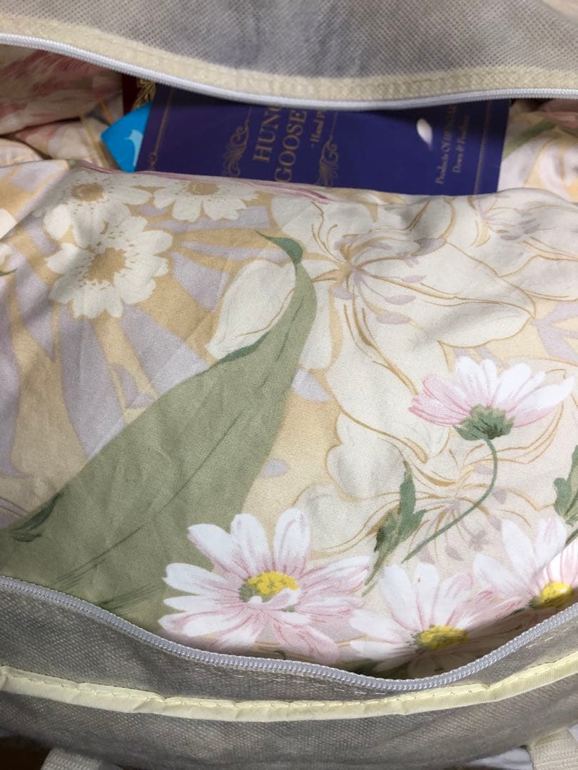 羽毛布団　ダウン93% 1.8kg ハンガリー産ホワイトグース　花柄　ダブル