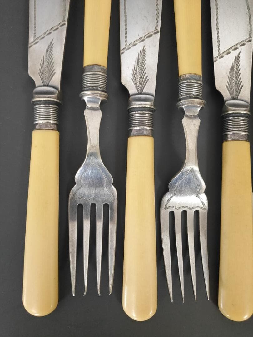 英国ヴィンテージ 純銀P ナイフ フォーク 12本set (L10)