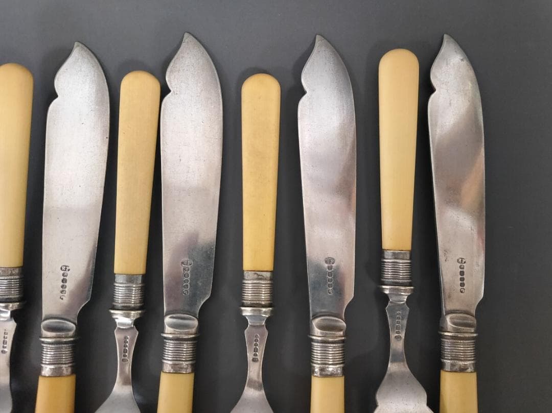 英国ヴィンテージ 純銀P ナイフ フォーク 12本set (L10)