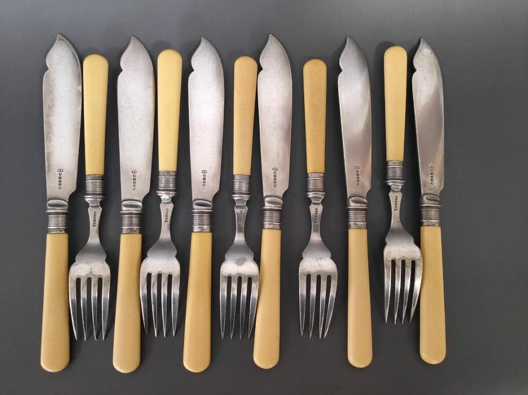 英国ヴィンテージ 純銀P ナイフ フォーク 12本set (L10)