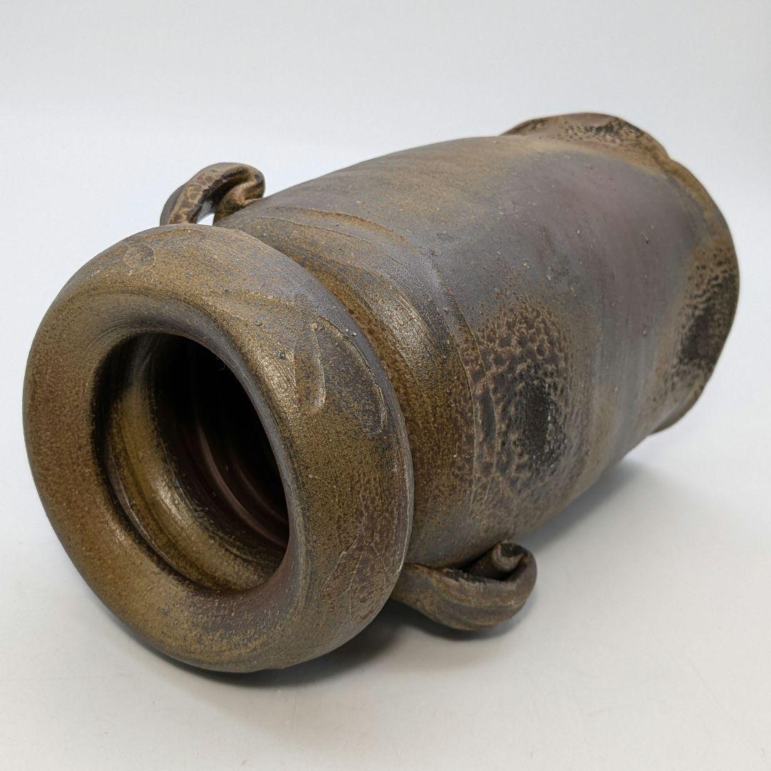 高原邦彦 備前焼 矢筈口耳付花入 合箱 花器 フラワーベース 花瓶 茶道具 置物