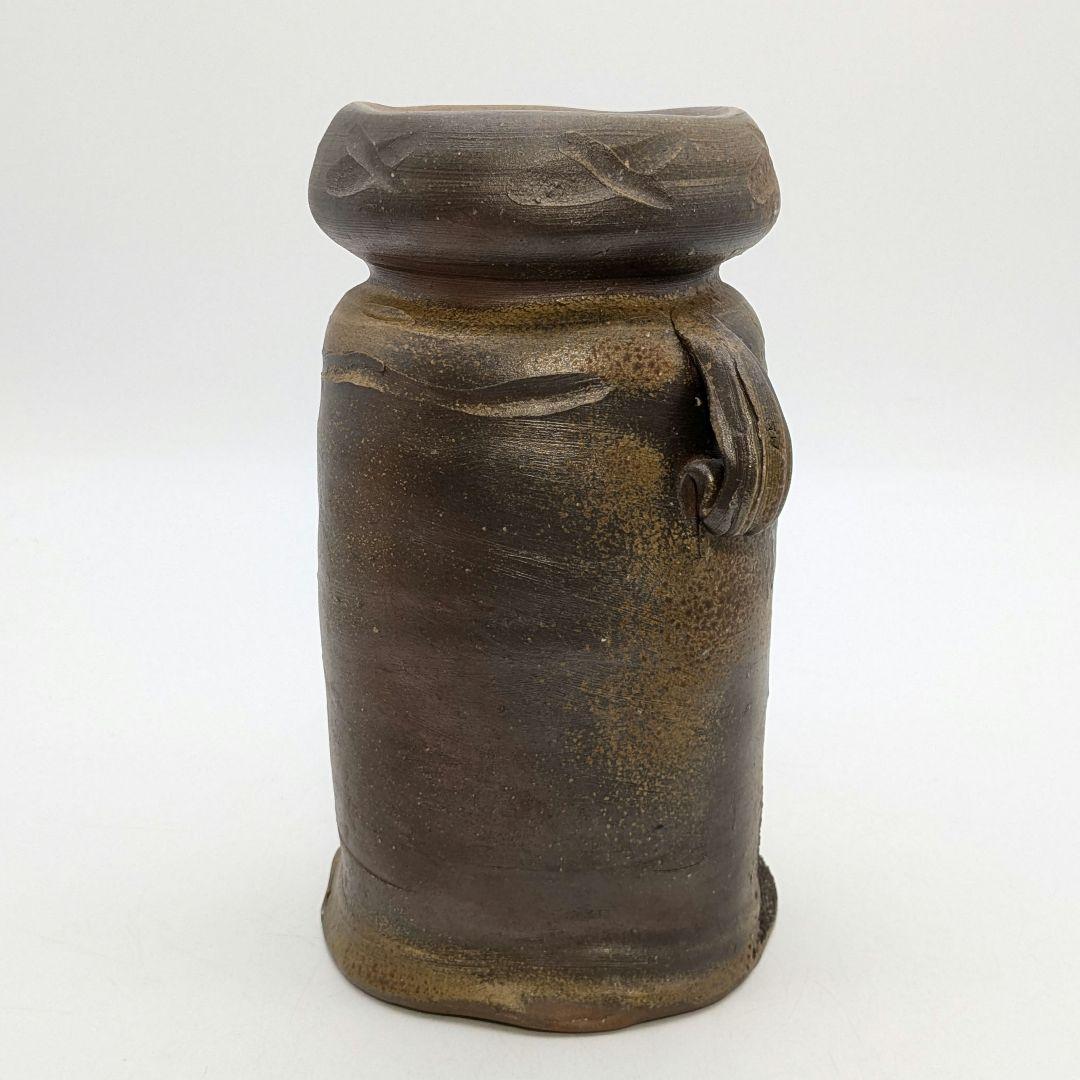 高原邦彦 備前焼 矢筈口耳付花入 合箱 花器 フラワーベース 花瓶 茶道具 置物