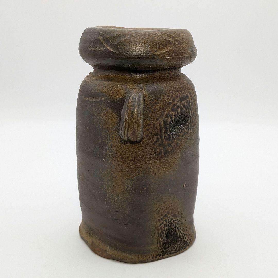 高原邦彦 備前焼 矢筈口耳付花入 合箱 花器 フラワーベース 花瓶 茶道具 置物