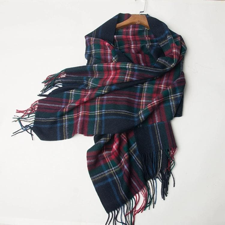レディース 100%ウールチェックスカーフ 2ウェイ保温 マフラー/パーカー两用
