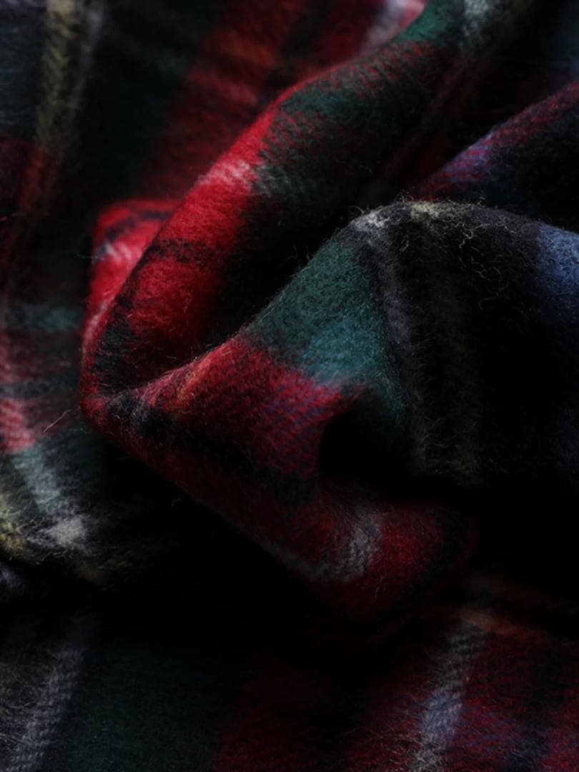 レディース 100%ウールチェックスカーフ 2ウェイ保温 マフラー/パーカー两用