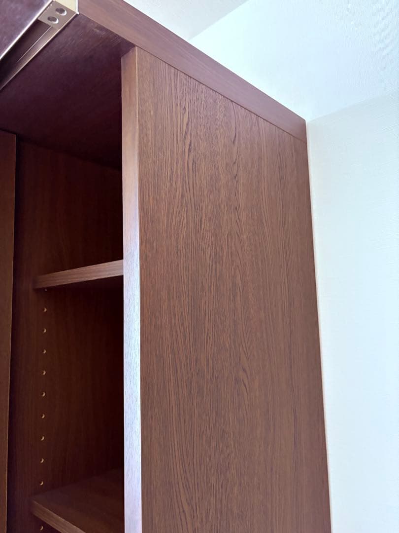 美品　木製ブラウン　スライド本棚 ガラス扉付き　日本製