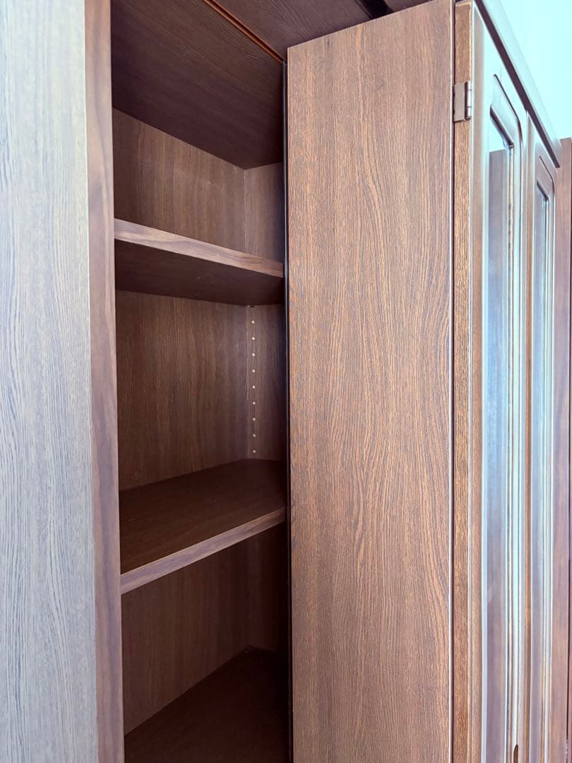 美品　木製ブラウン　スライド本棚 ガラス扉付き　日本製