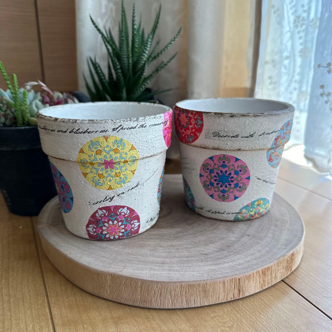 リメイク鉢 多肉植物 植木鉢 リメ鉢 デコパージュ カラフル 英字 観葉