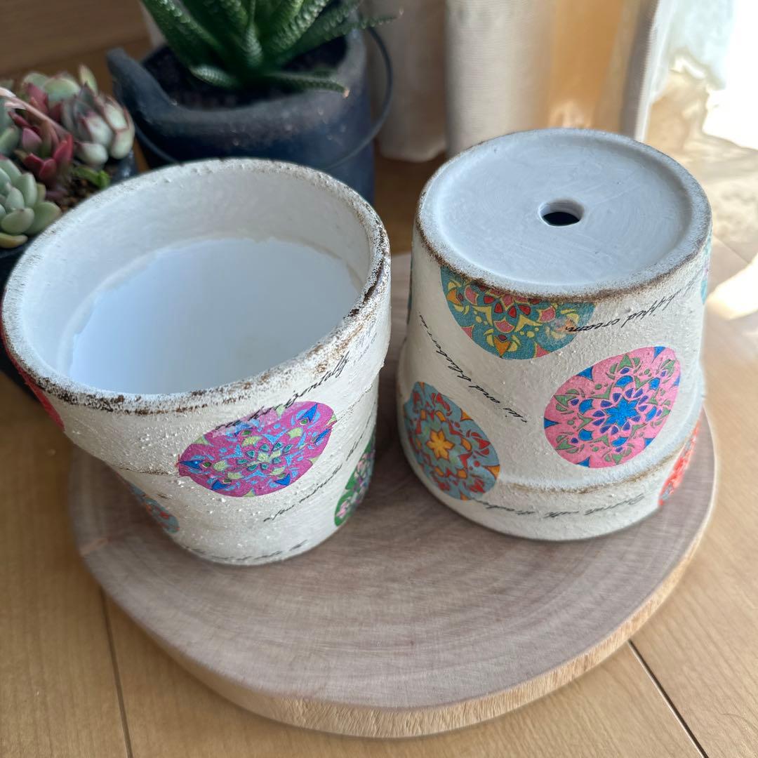 リメイク鉢 多肉植物 植木鉢 リメ鉢 デコパージュ カラフル 英字 観葉