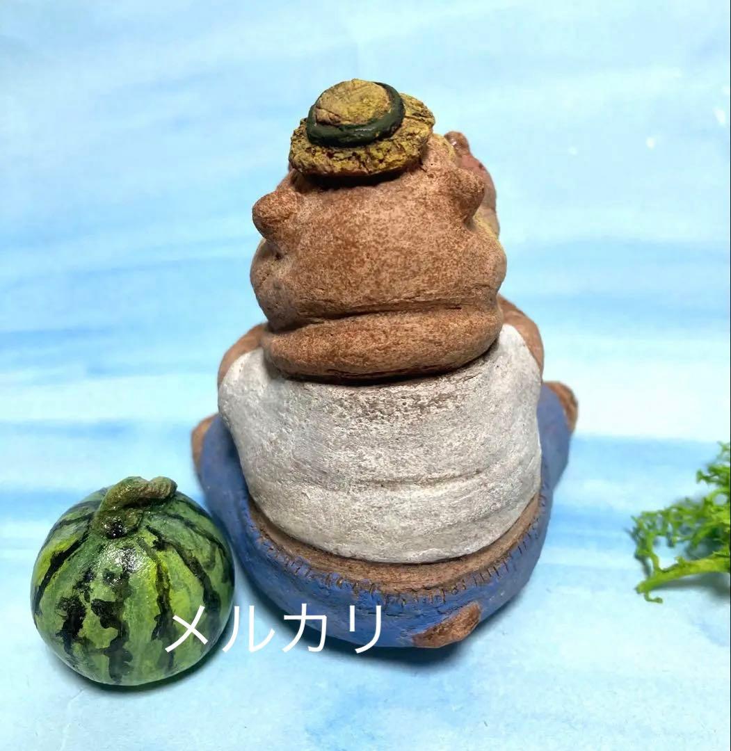 カバ君の夏休み❤️カバ人形、陶器人形、置物、縁起物、作家、ミニチュアタモ、