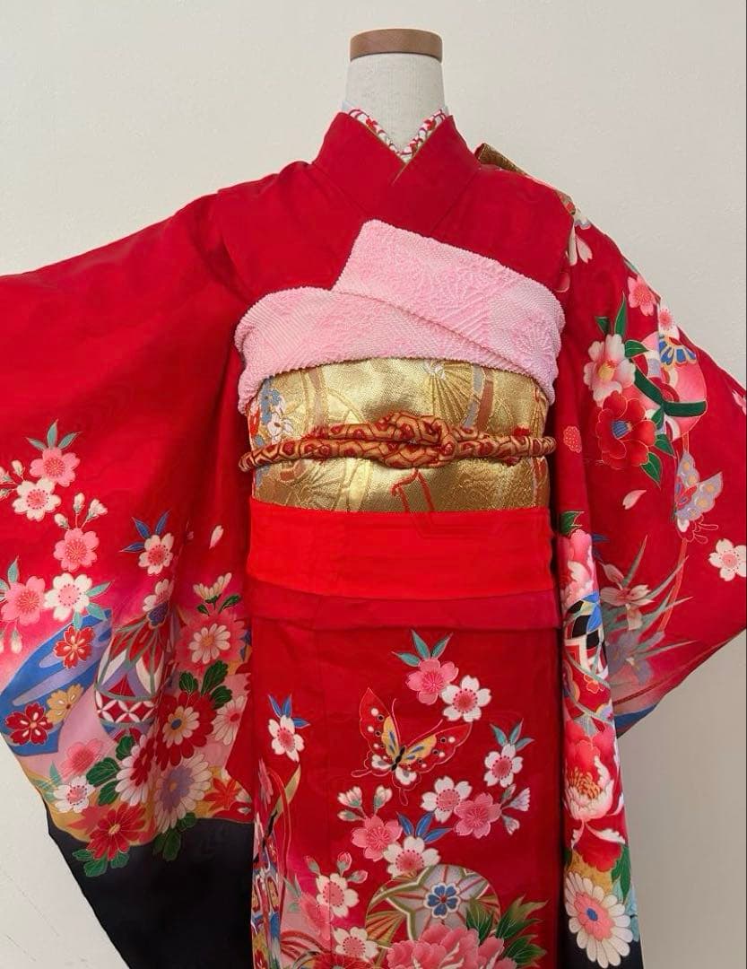 7歳　七五三　古典柄　正絹着物　帯、帯揚げ、帯締め　しごき　セット