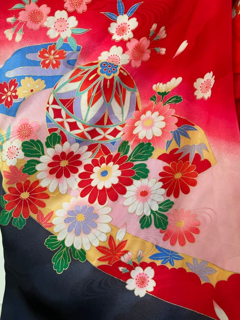 7歳　七五三　古典柄　正絹着物　帯、帯揚げ、帯締め　しごき　セット