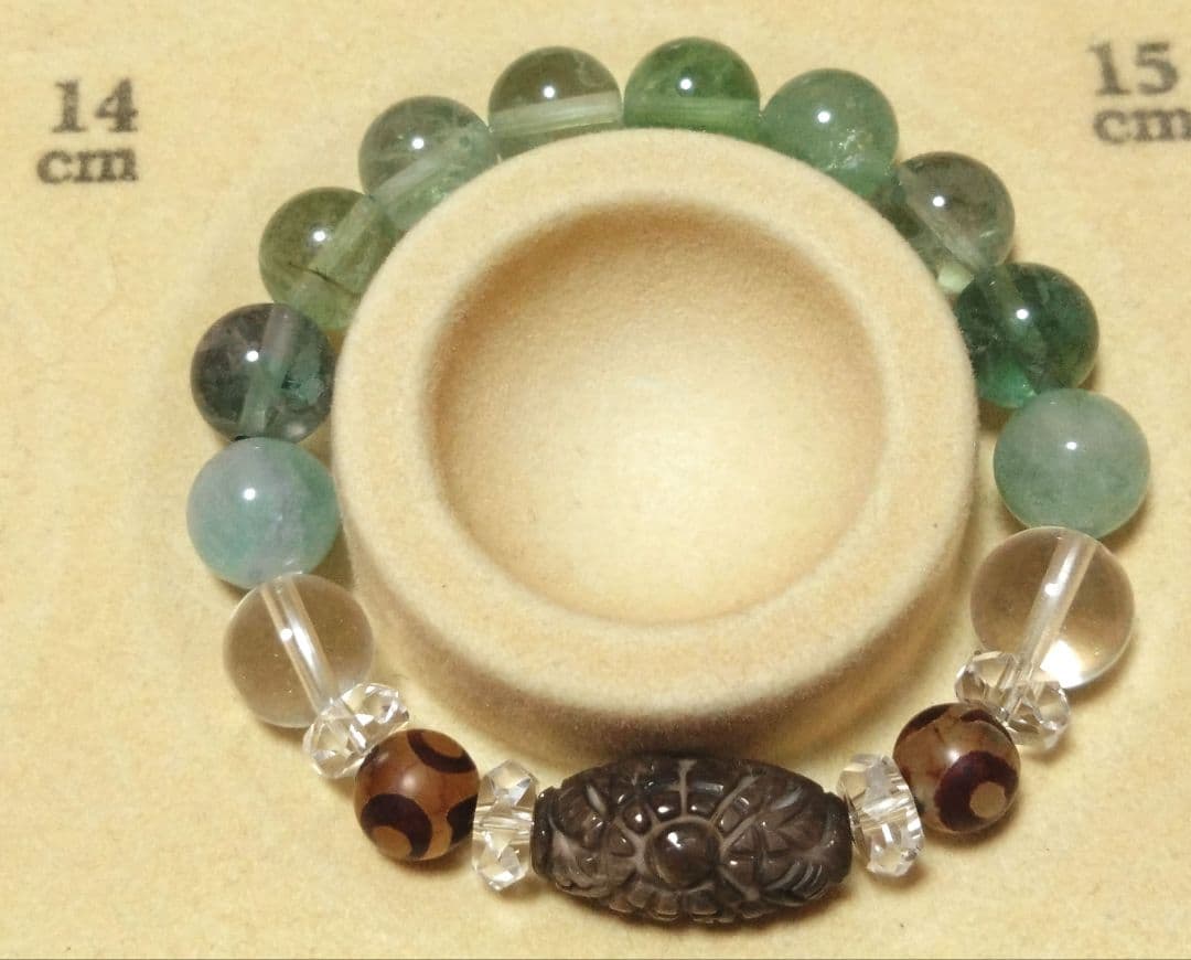 120年前☆彫型梅花天珠 ブレスレット フローライト
