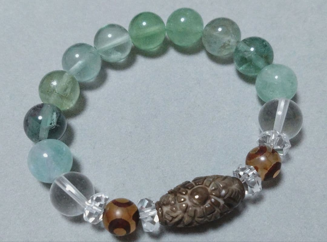 120年前☆彫型梅花天珠 ブレスレット フローライト