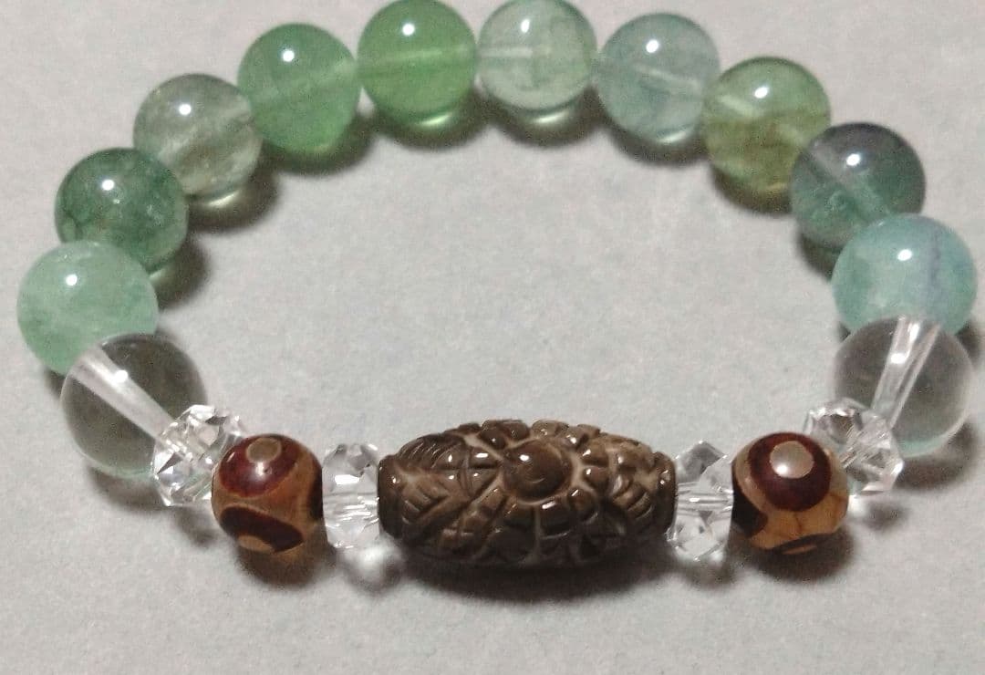 120年前☆彫型梅花天珠 ブレスレット フローライト