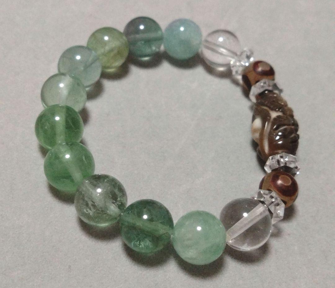 120年前☆彫型梅花天珠 ブレスレット フローライト