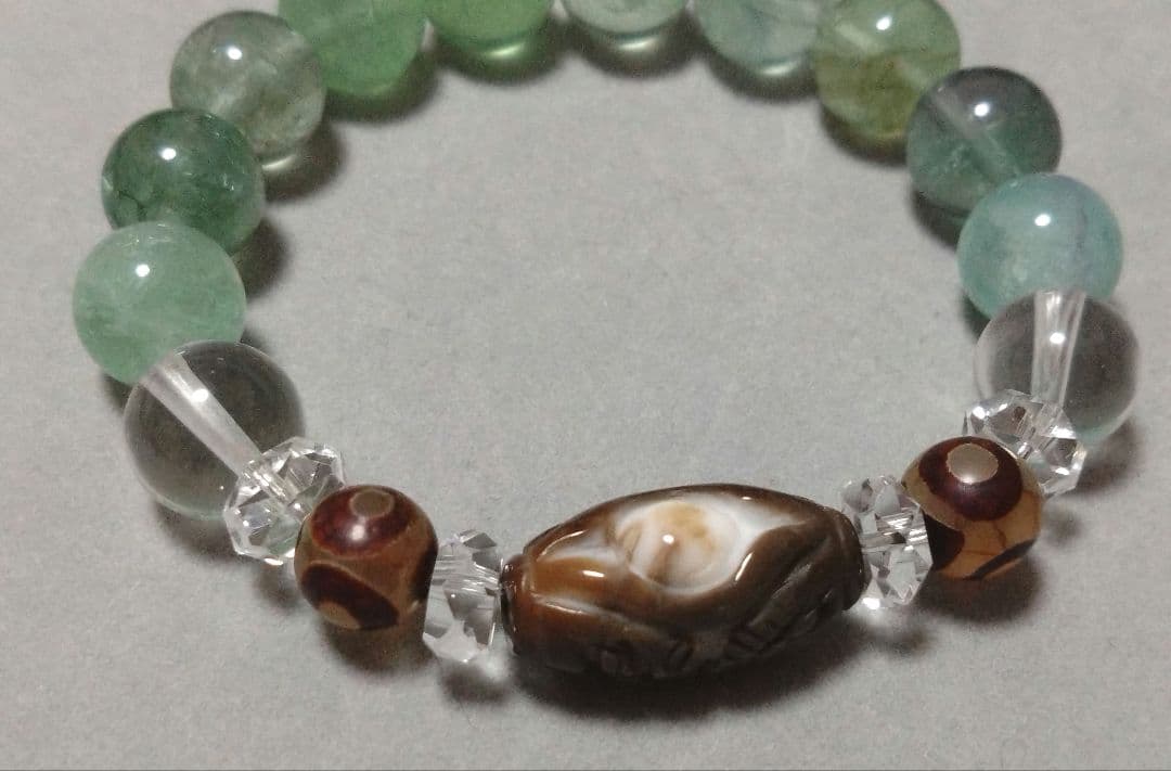 120年前☆彫型梅花天珠 ブレスレット フローライト