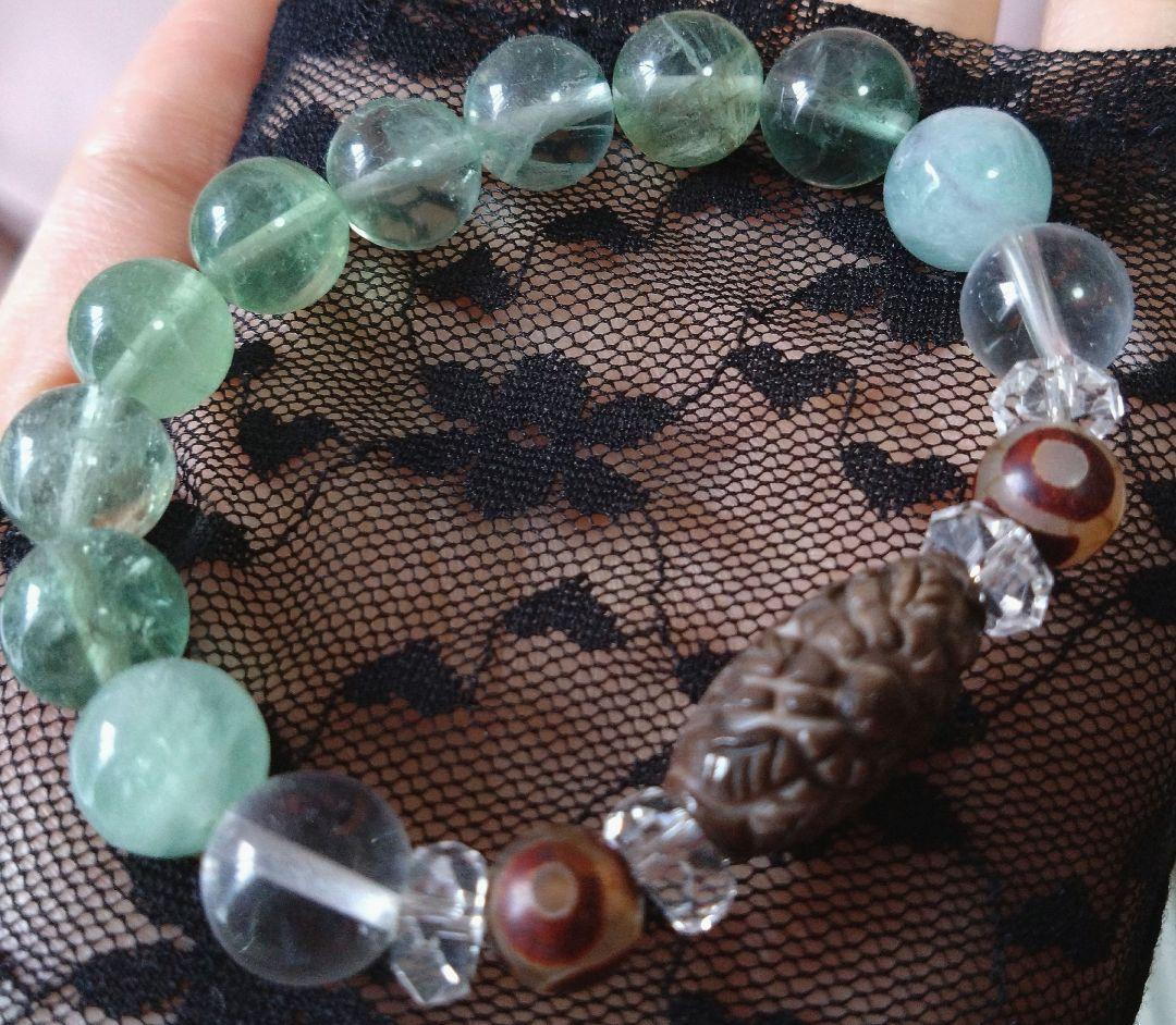 120年前☆彫型梅花天珠 ブレスレット フローライト