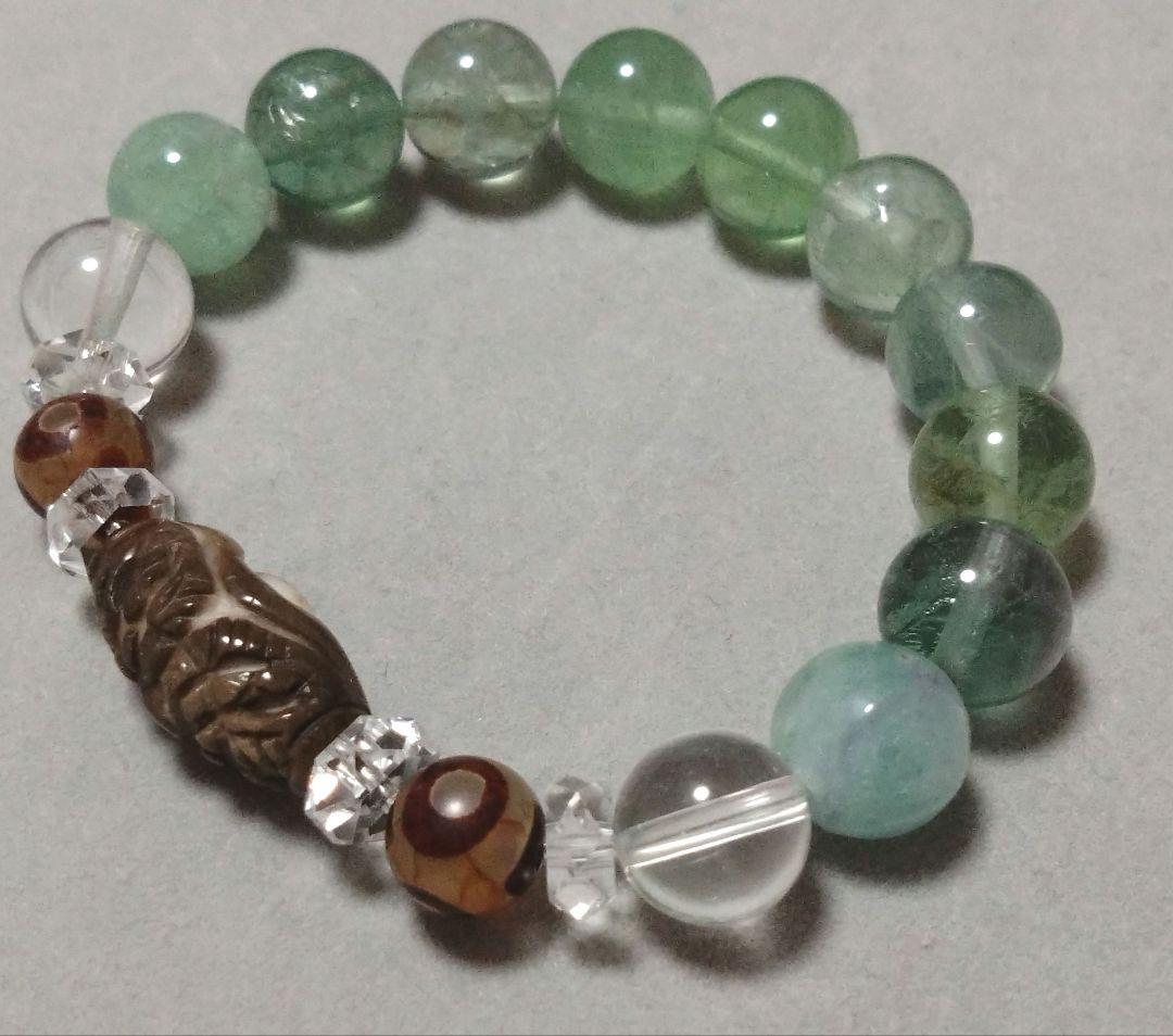 120年前☆彫型梅花天珠 ブレスレット フローライト