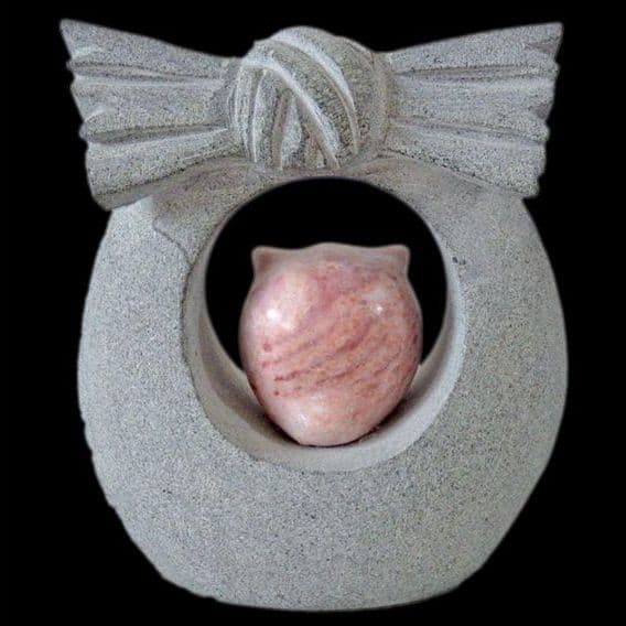 リボンフクロウ 石材彫刻 置物 インテリア