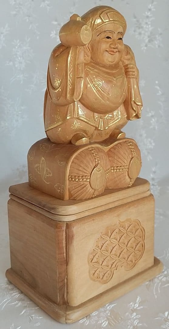 大黒天像【金彩有り】 大自在天 だいこくさま ◆白檀 木彫 仏像