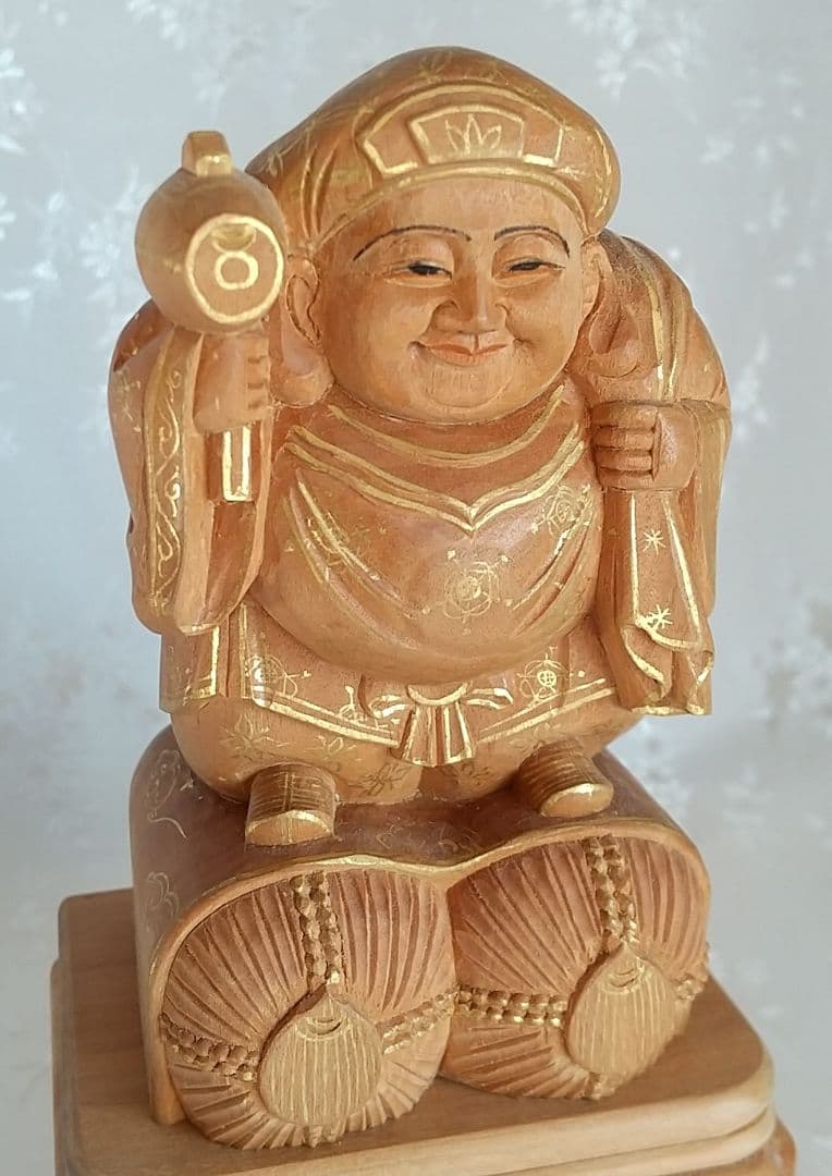 大黒天像【金彩有り】 大自在天 だいこくさま ◆白檀 木彫 仏像