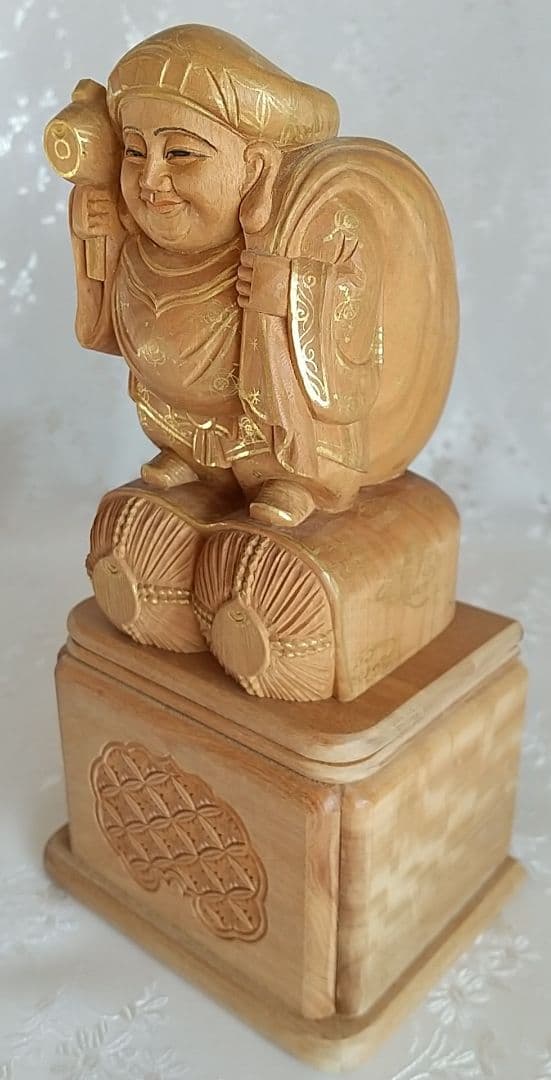 大黒天像【金彩有り】 大自在天 だいこくさま ◆白檀 木彫 仏像