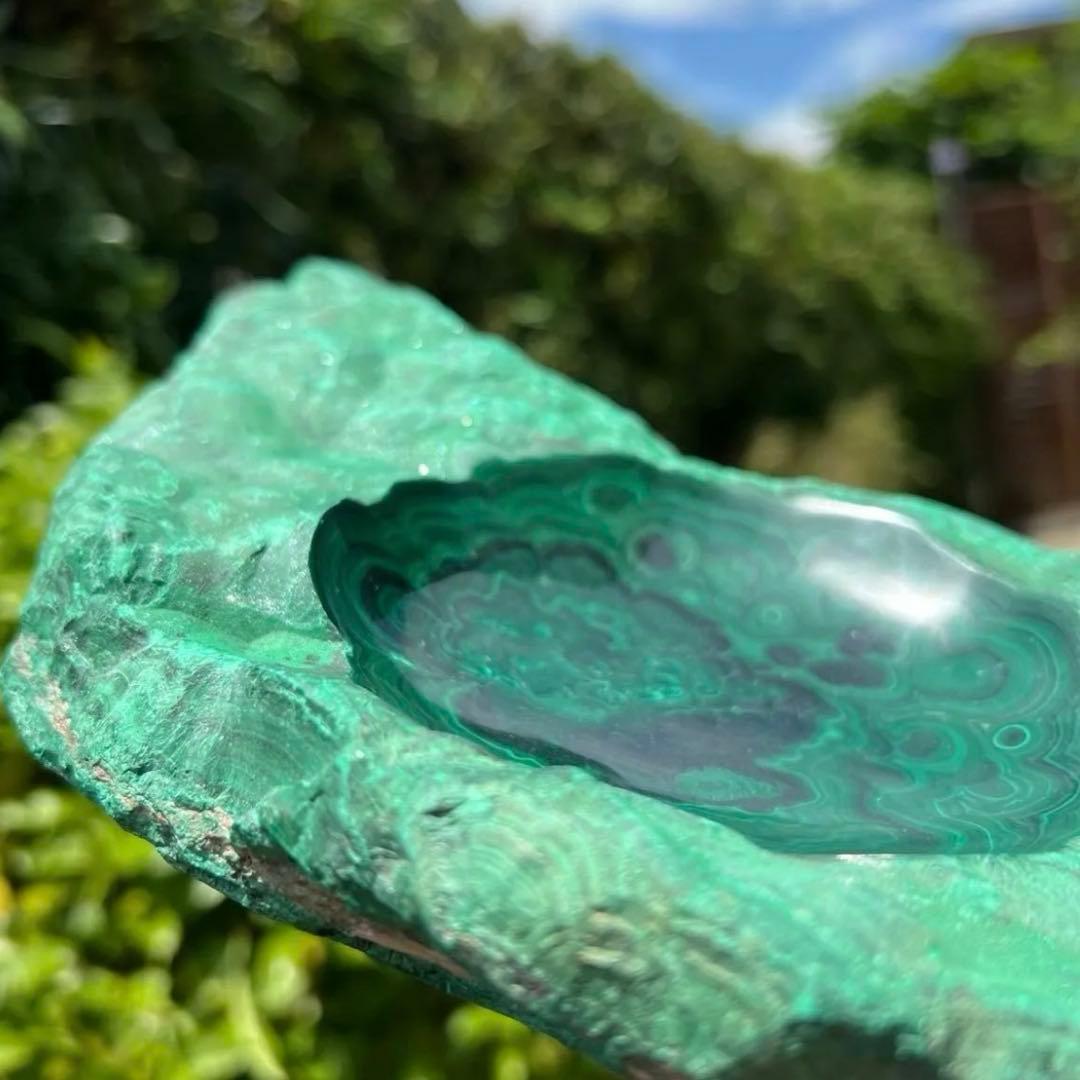 ☆癒される模様と色合い☆強いヒーリングパワー☆マラカイト 原石 浄化皿 天然石