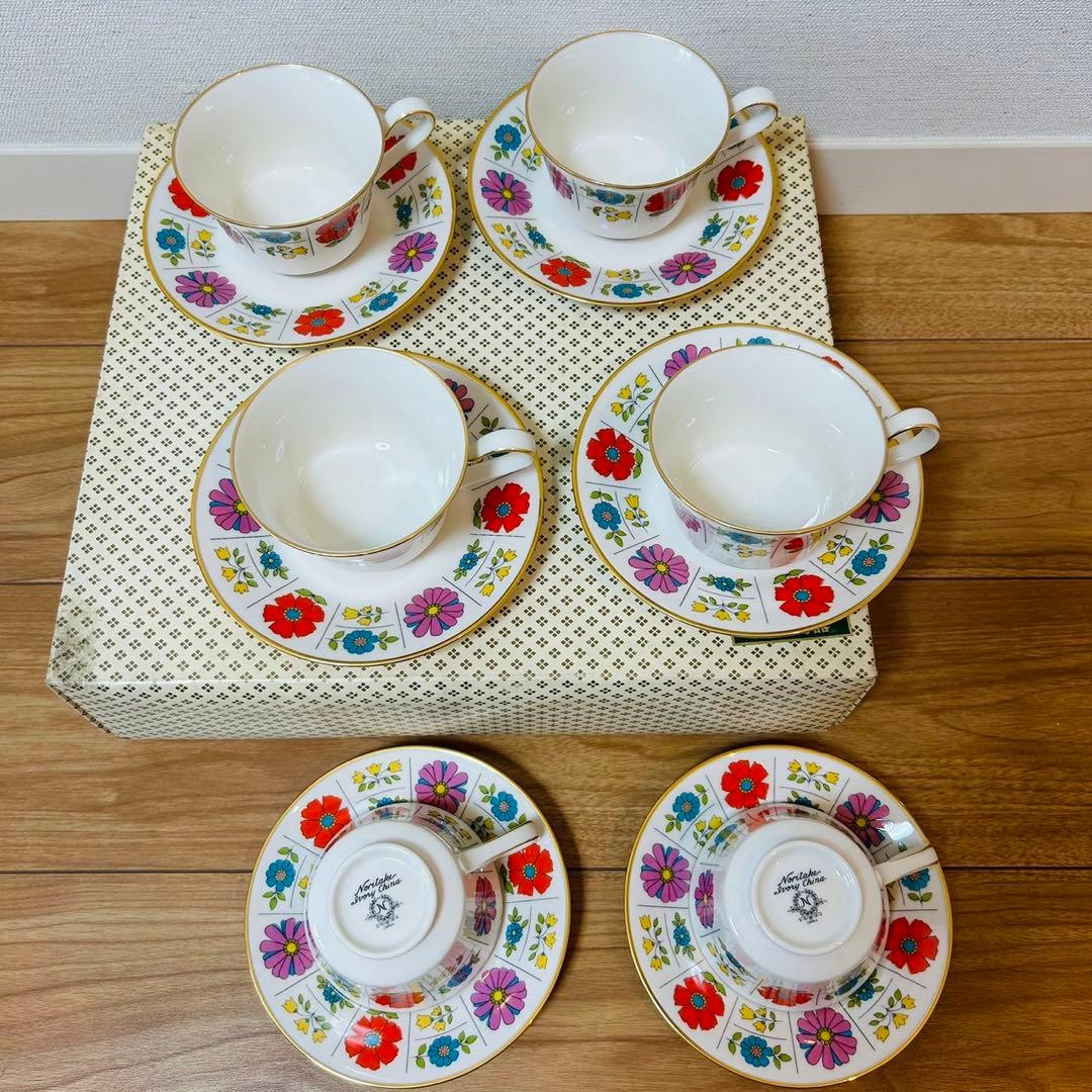 未使用】ノリタケ 昭和レトロポップ アイボリーチャイナ 花柄 カップ