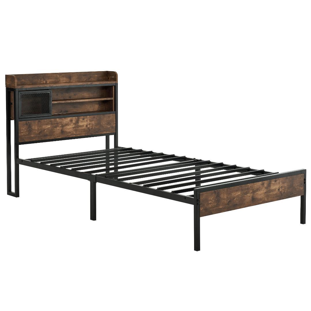 【Sシングル】ベッドフレーム　コンセント付き　宮付き　BLACK