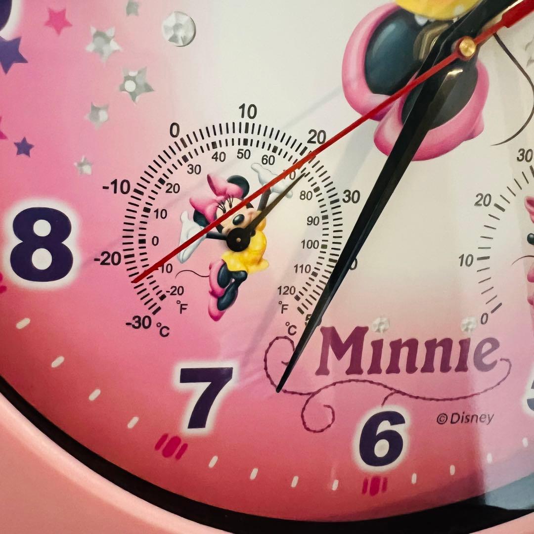 新品】ディズニー ミニーマウス 壁掛け 時計 ピンク ミニー 温度計