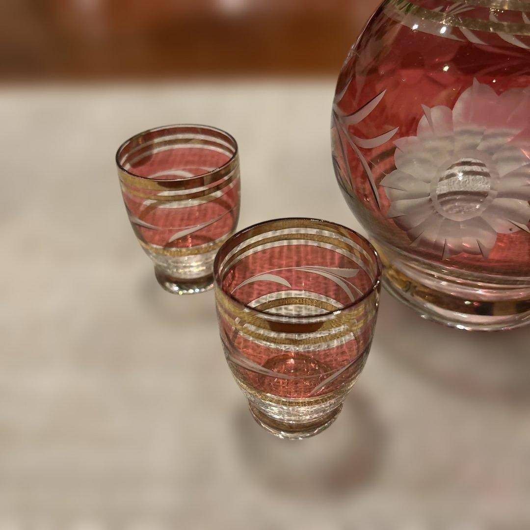 特別価格、　チェコスロバキア　ボヘミアグラス デカンタ　グラス2個セット　￼