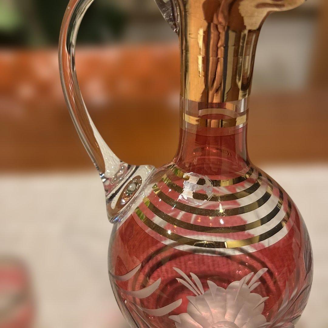 特別価格、　チェコスロバキア　ボヘミアグラス デカンタ　グラス2個セット　￼