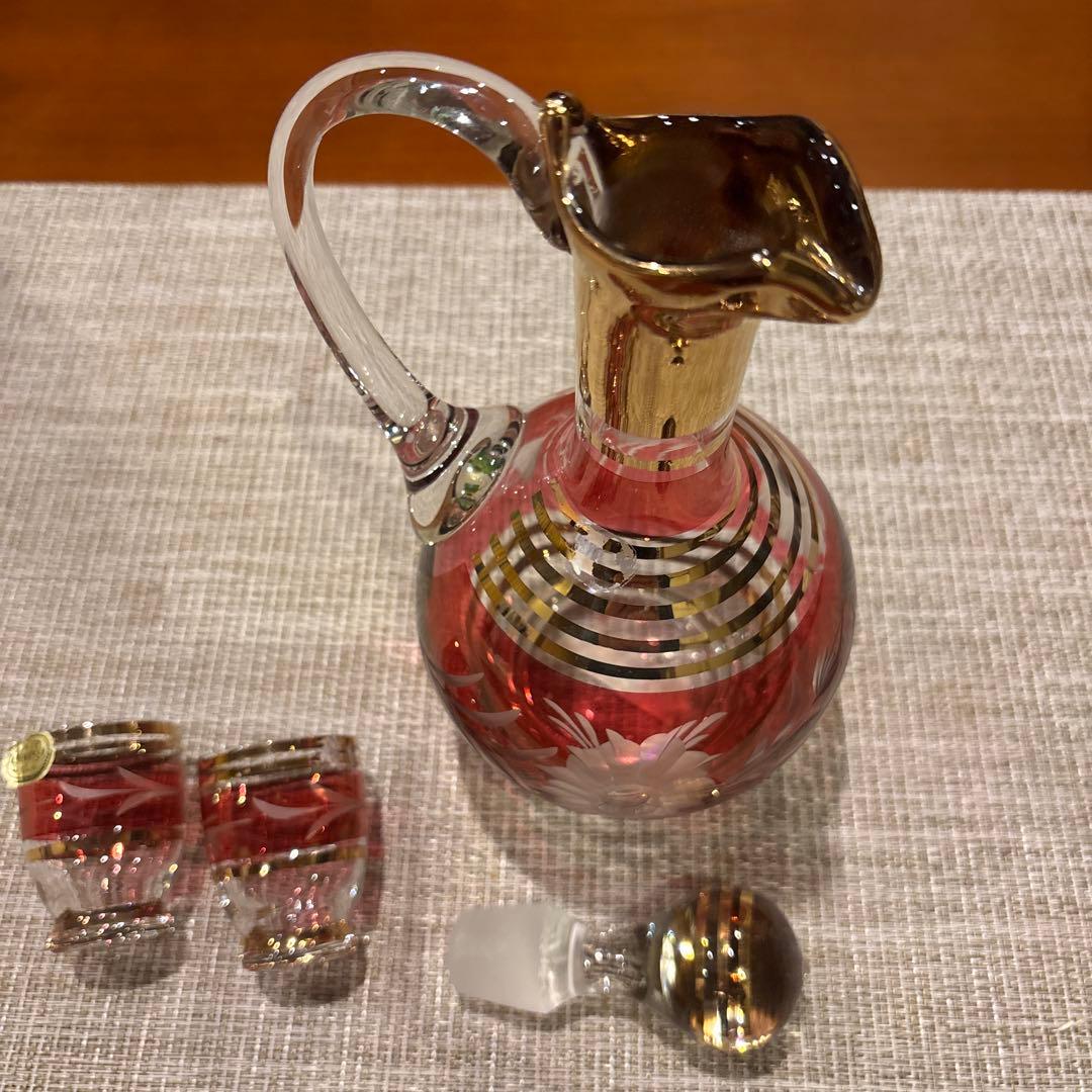 特別価格、　チェコスロバキア　ボヘミアグラス デカンタ　グラス2個セット　￼