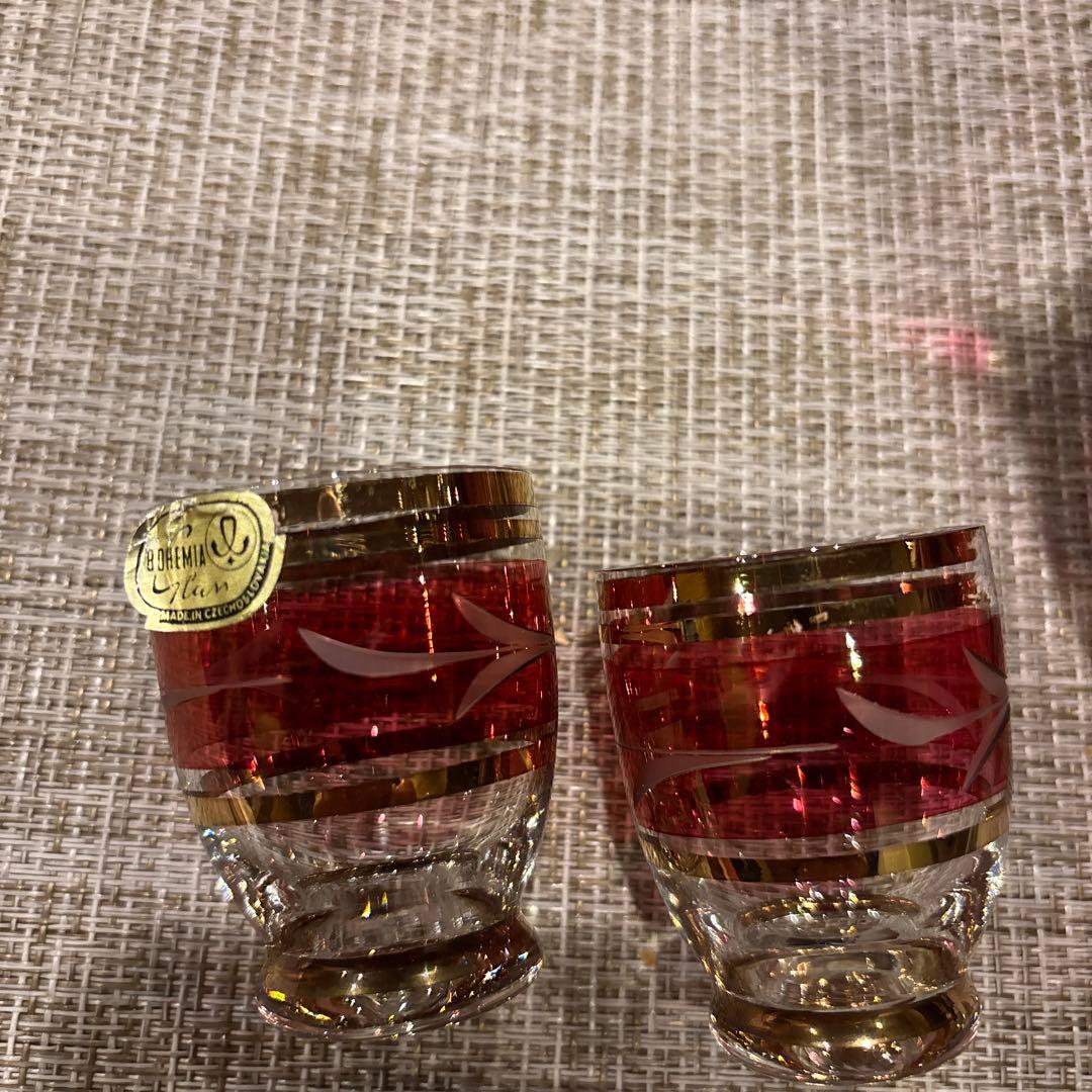 特別価格、　チェコスロバキア　ボヘミアグラス デカンタ　グラス2個セット　￼