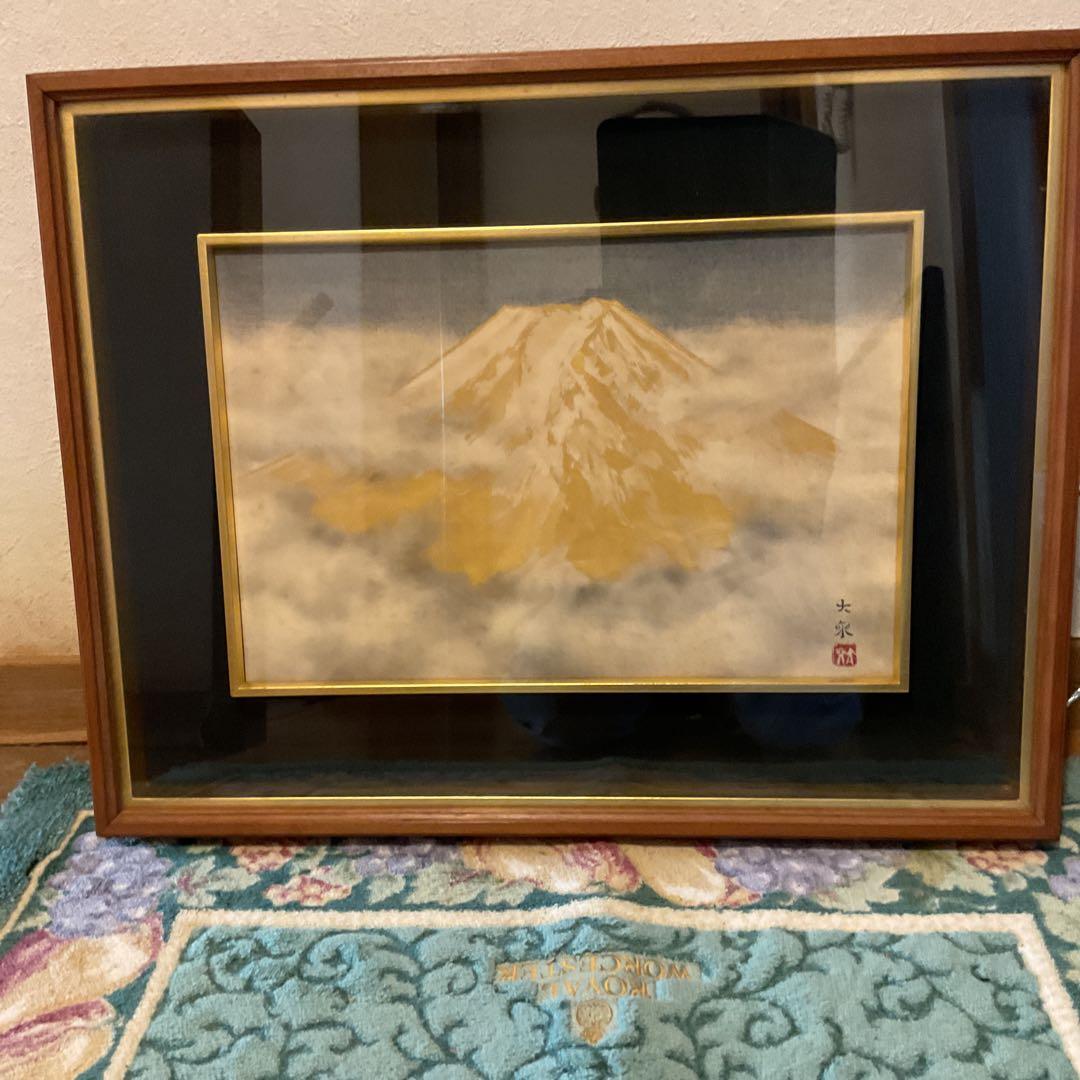 真作 青木大乗 作 木額装仕立 【 富嶽 】 共シール在 画8号