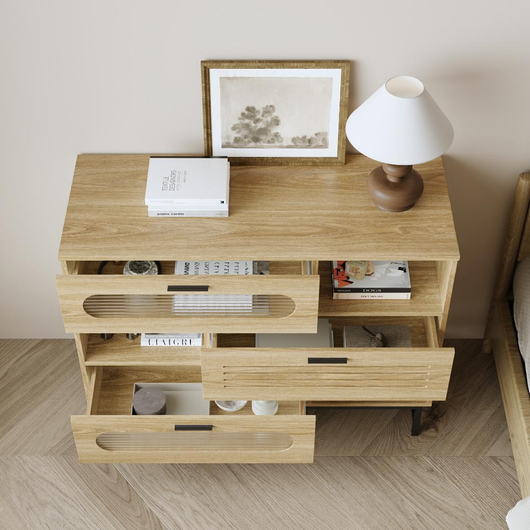 キャビネット サイドボード LEDライト付き 幅100cm 木目調 コンパクト