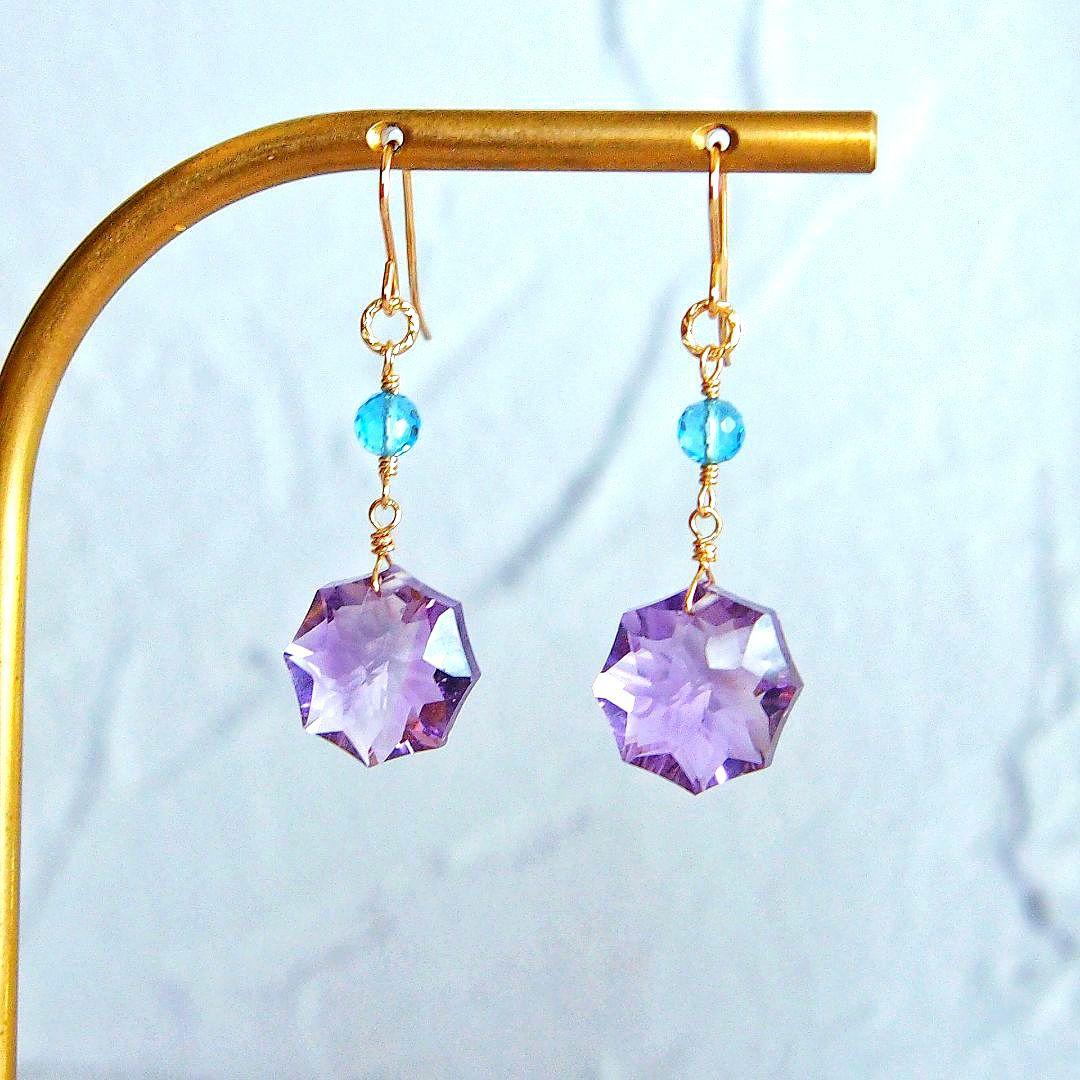 ご予約済　宝石質✨アメジスト　コンケーブ　ソレイユ　ピアス　14kgf