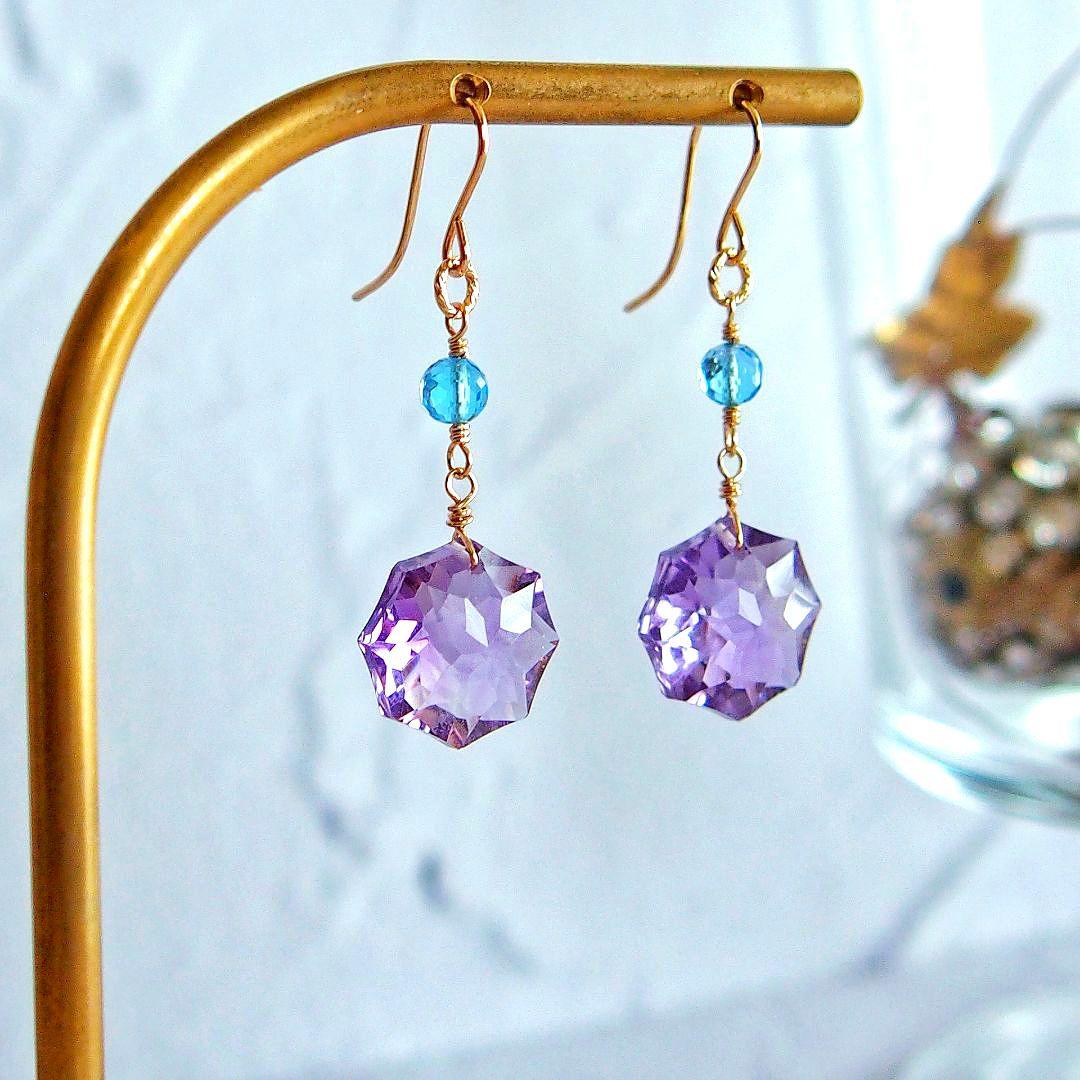 ご予約済　宝石質✨アメジスト　コンケーブ　ソレイユ　ピアス　14kgf