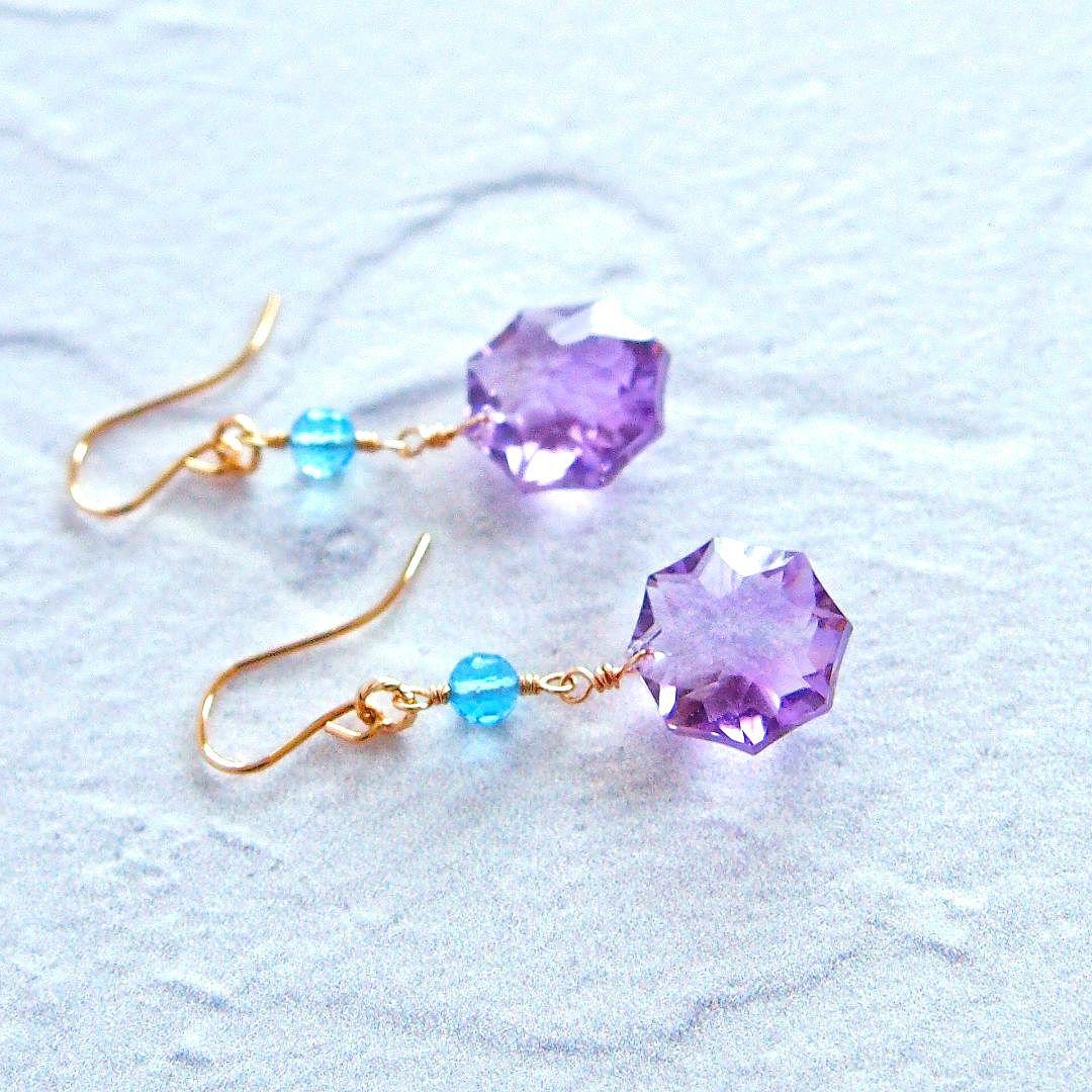 ご予約済　宝石質✨アメジスト　コンケーブ　ソレイユ　ピアス　14kgf