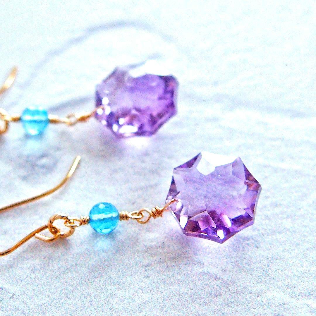 ご予約済　宝石質✨アメジスト　コンケーブ　ソレイユ　ピアス　14kgf