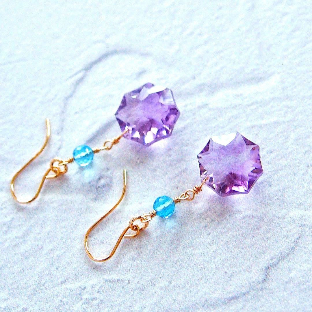 ご予約済　宝石質✨アメジスト　コンケーブ　ソレイユ　ピアス　14kgf